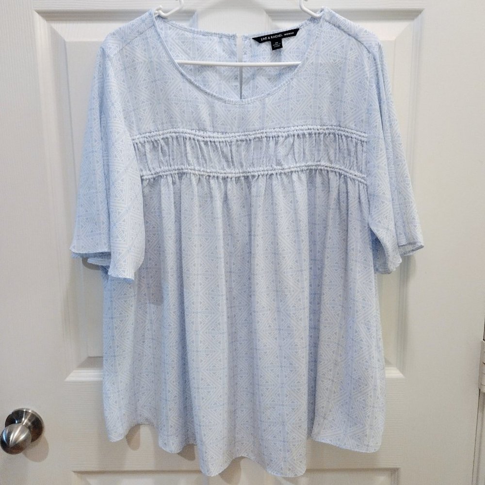 Zac & Rachel - Blue and White Blouse - Women's Plus 2X (READ)